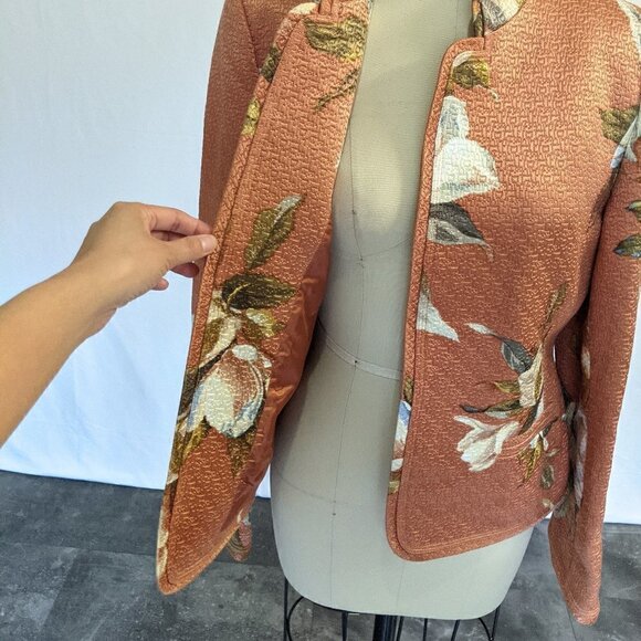 Ellen Tracy Neiman Marcus Floral Quilted Jacket Orange Tan 6 Vintage Preppy Work - Picture 5 of 11